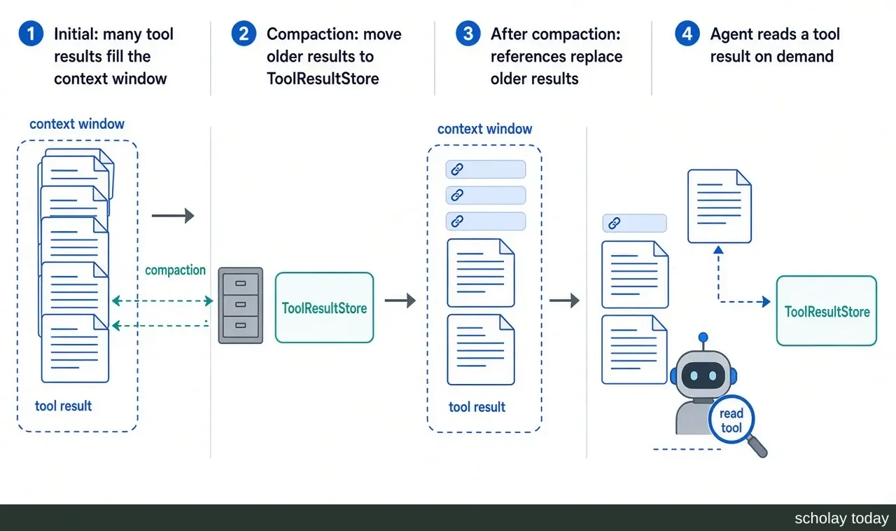 正文配图:示意 ToolResultOffloadCompactor 的流程——多次工具调用结果累积。